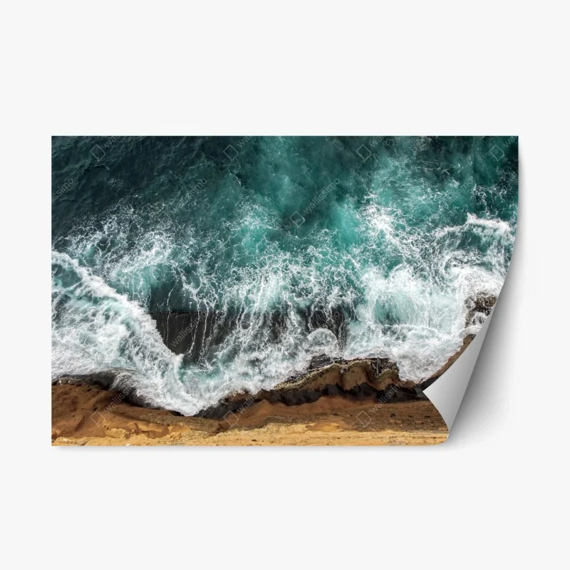 Repositionable sticker aerial turquoise coast with crashing waves