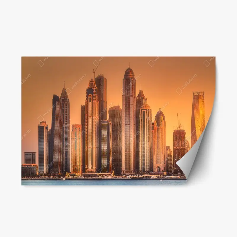 Repositionable sticker Dubai skyline in golden light