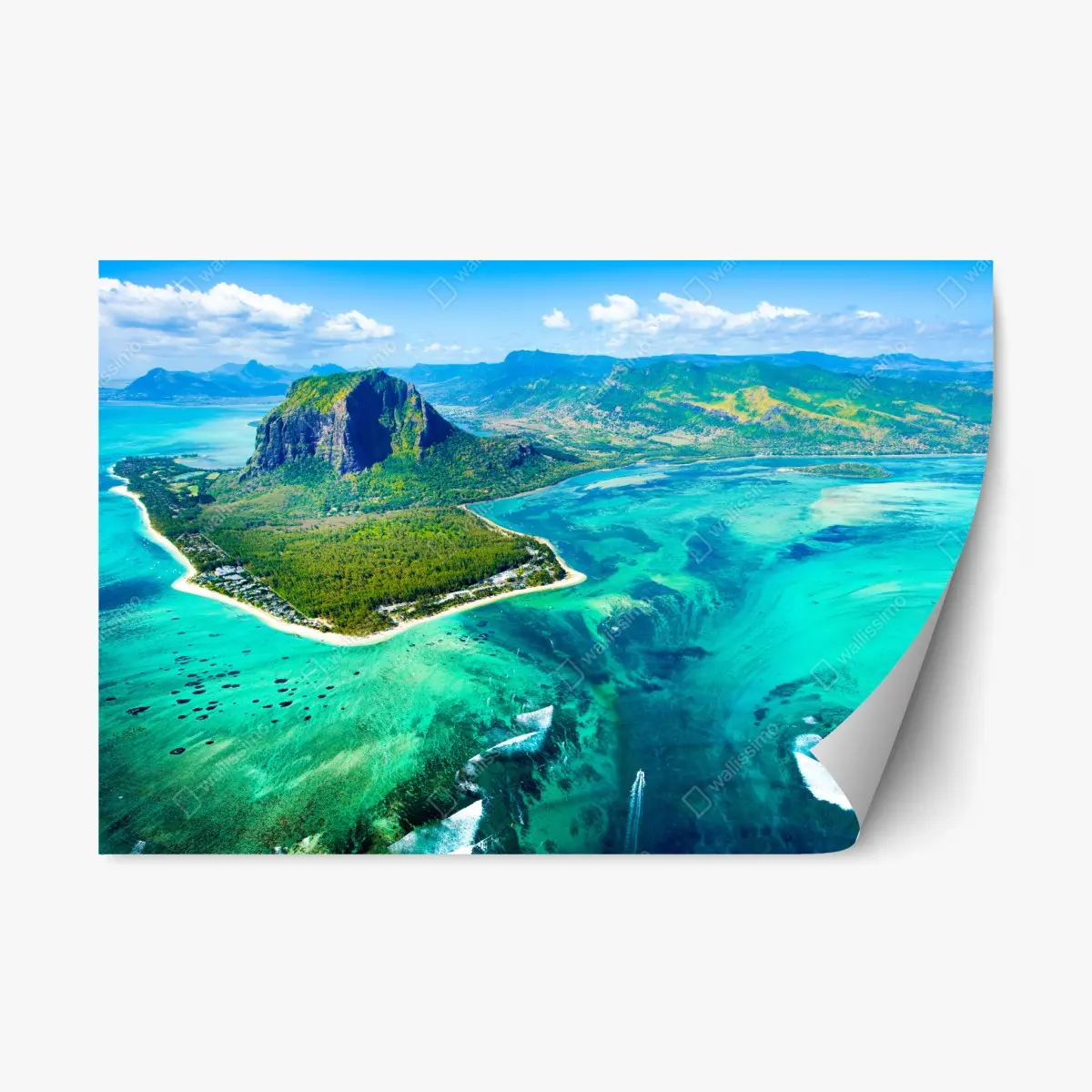 Repositionable sticker turquoise lagoon aerial view, Mauritius • Wallissimo® Repositionable sticker turquoise lagoon aerial view, Mauritius • Wallissimo®