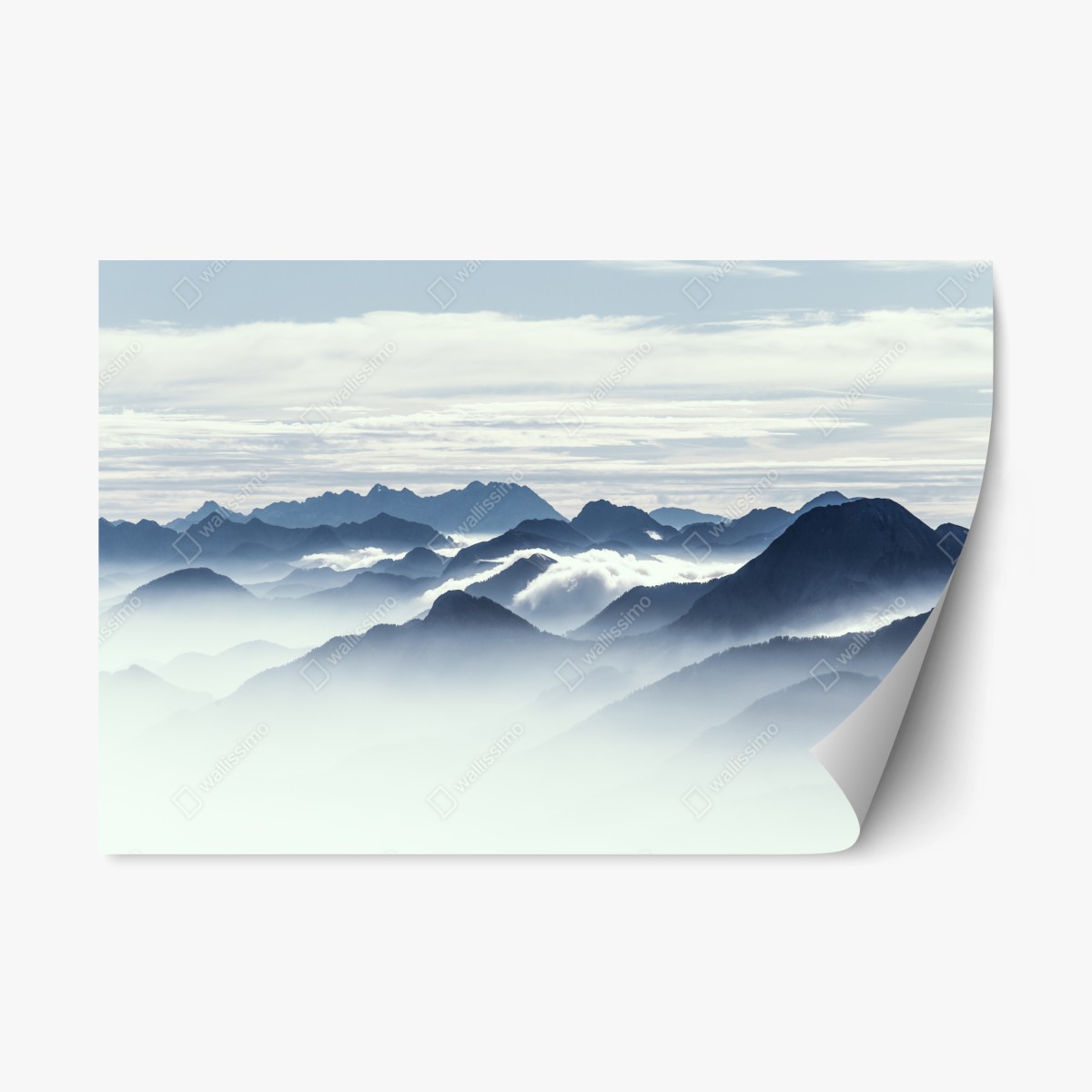 Repositionable sticker misty mountain layers at dawn • Wallissimo®