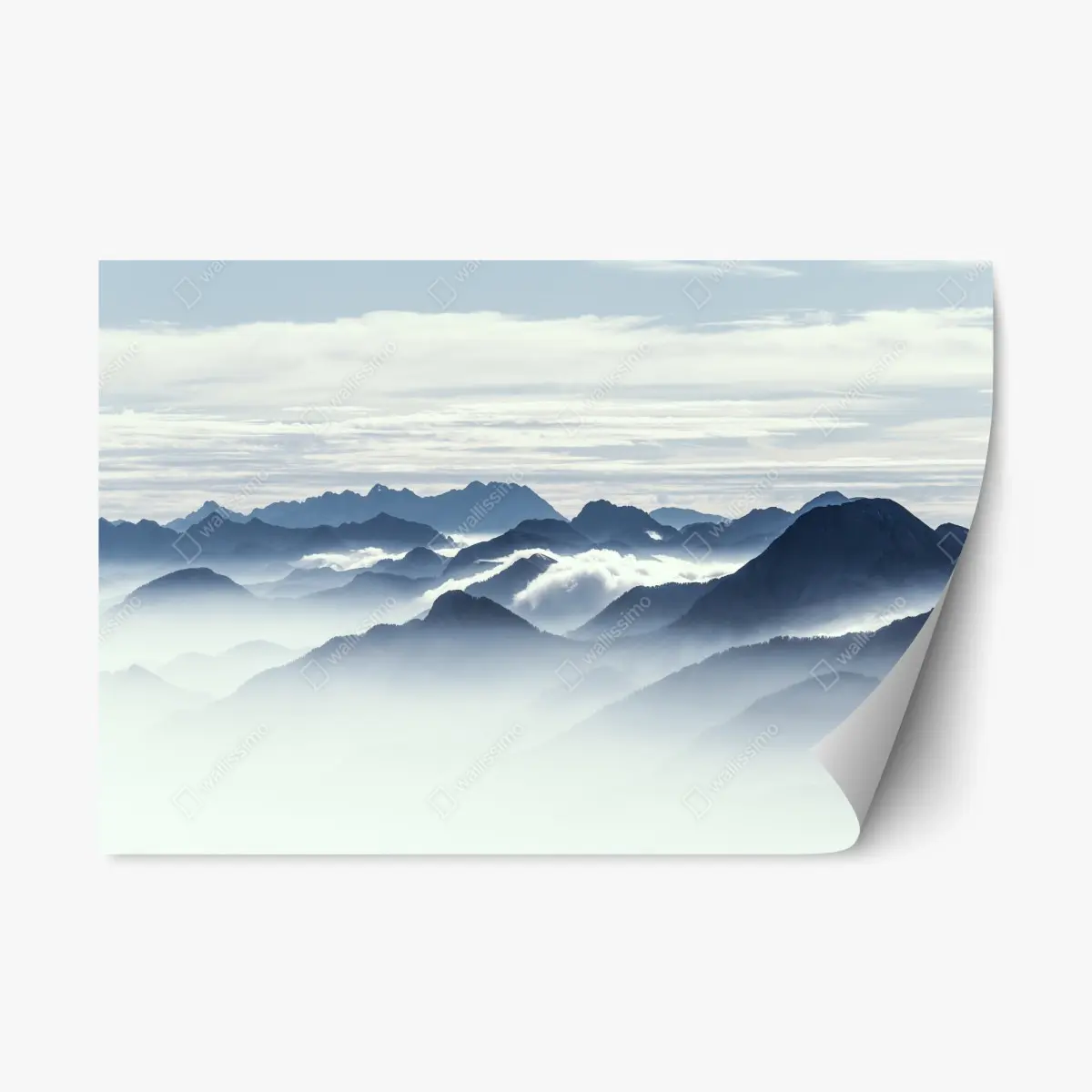 Repositionable sticker misty mountain layers at dawn • Wallissimo® Repositionable sticker misty mountain layers at dawn • Wallissimo®