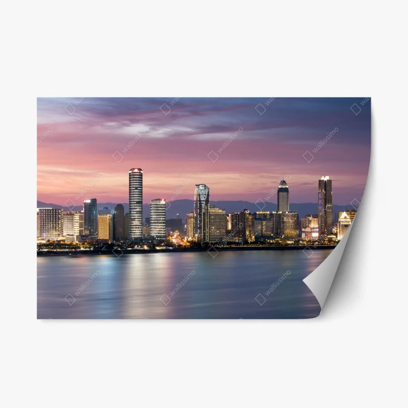 Repositionable sticker tranquil city skyline at dusk