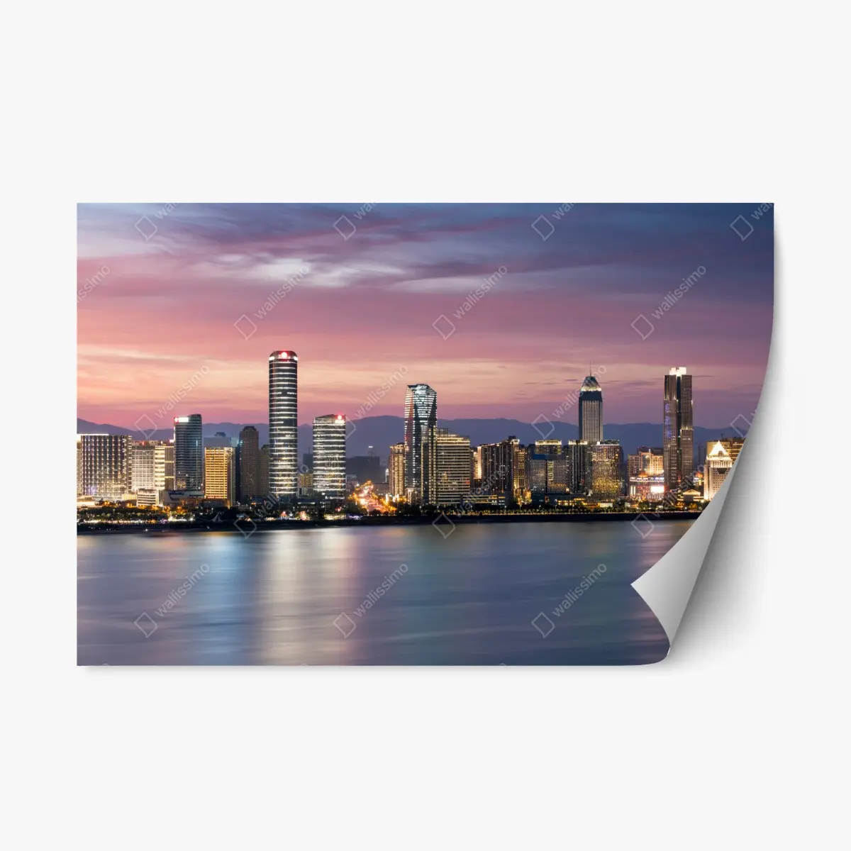 Repositionable sticker tranquil city skyline at dusk • Wallissimo® Repositionable sticker tranquil city skyline at dusk • Wallissimo®