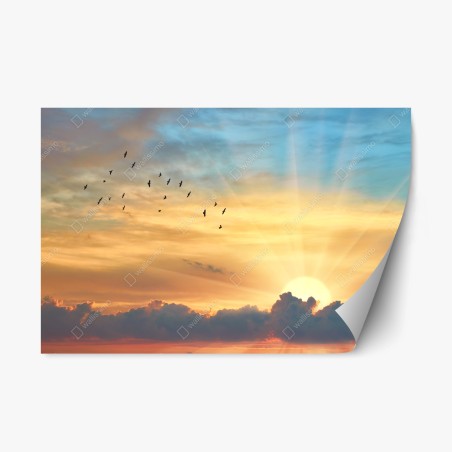 Repositionable sticker golden sunrise over clouds • Wallissimo®