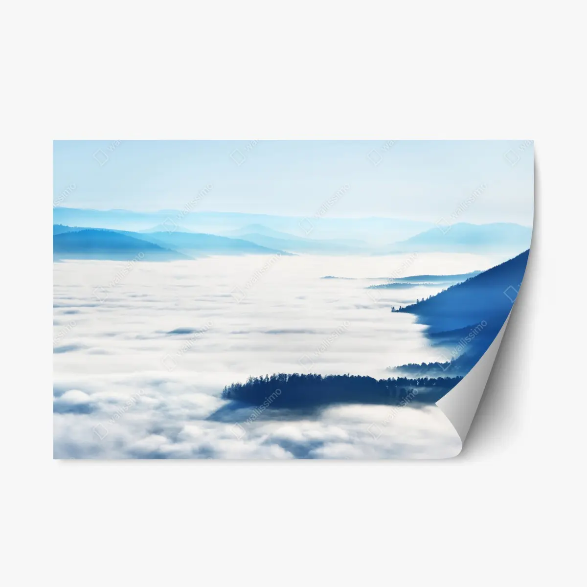 Repositionable sticker misty mountain panorama over fog-filled valley • Wallissimo® Repositionable sticker misty mountain panorama over fog-filled valley • Wallissimo®