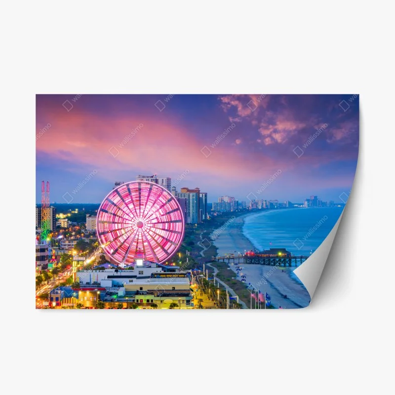 Repositionable sticker Myrtle Beach sunset skyline with ferris wheel