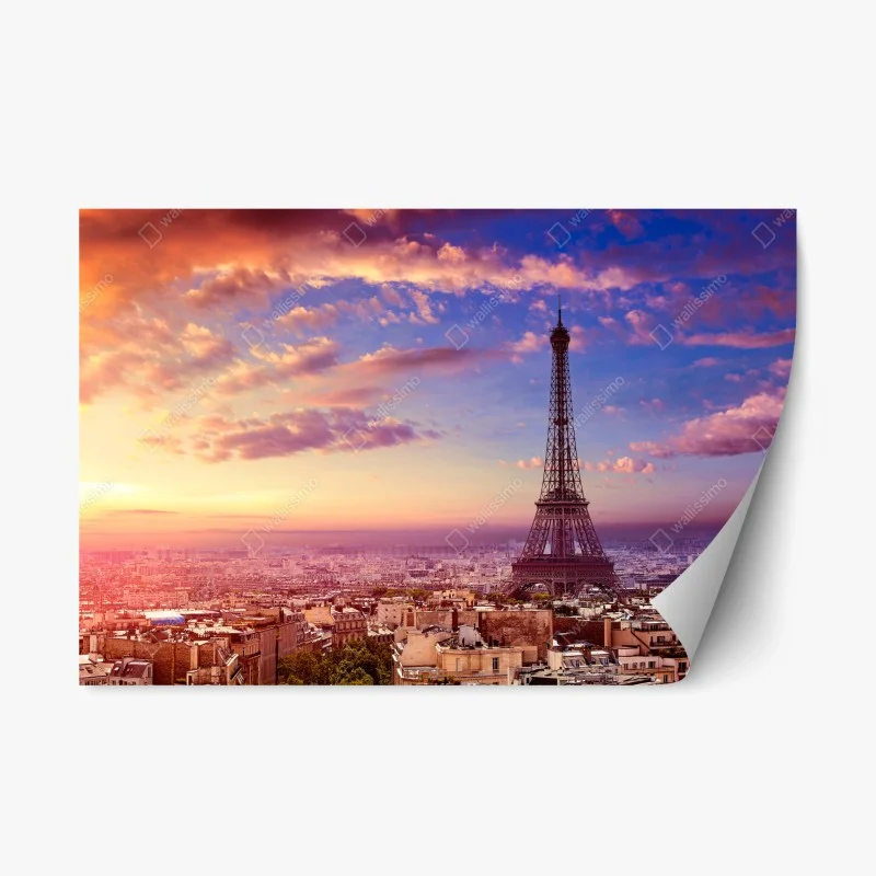 Repositionable sticker sunset over the Eiffel Tower skyline