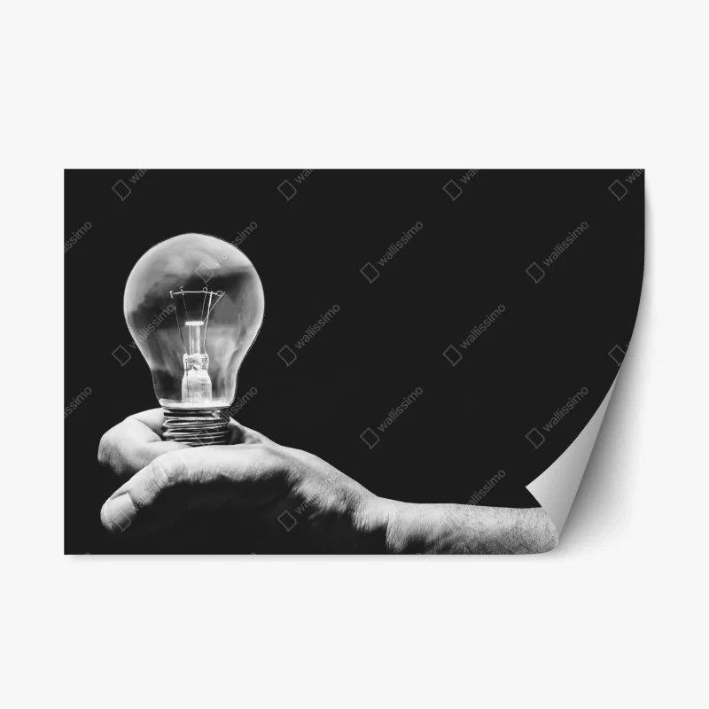 Repositionable sticker monochrome hand holding light bulb