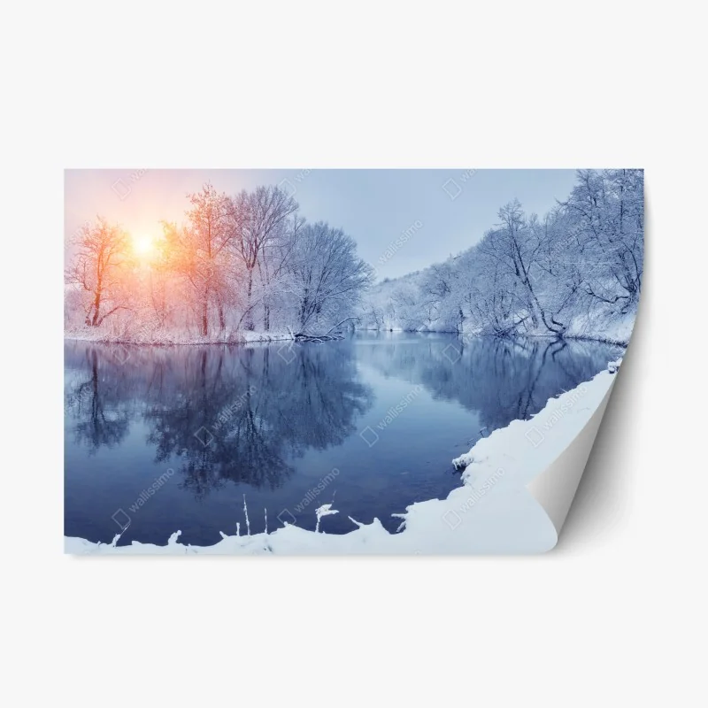Repositionable sticker serene winter river at sunset