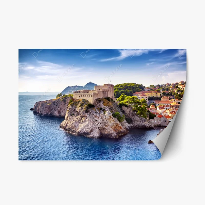 Repositionable sticker Dubrovnik coastal fortress on rocky cliffs