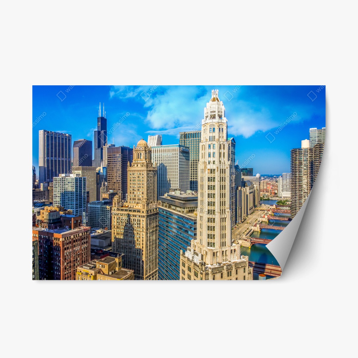 Repositionable sticker Chicago skyline over the river • Wallissimo® Repositionable sticker Chicago skyline over the river • Wallissimo®