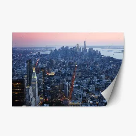 Repositionable sticker sunset over Manhattan skyline • Wallissimo®