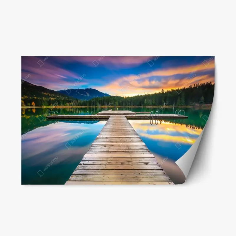 Repositionable sticker serene mountain lake at sunset
