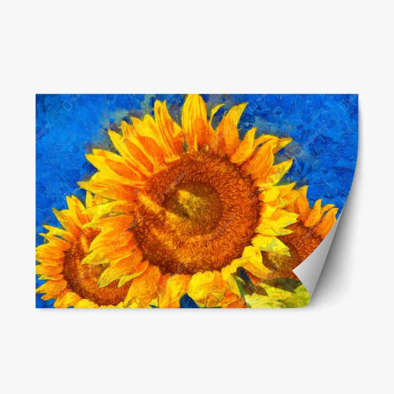 Repositionable sticker vibrant sunflower trio in Van Gogh style