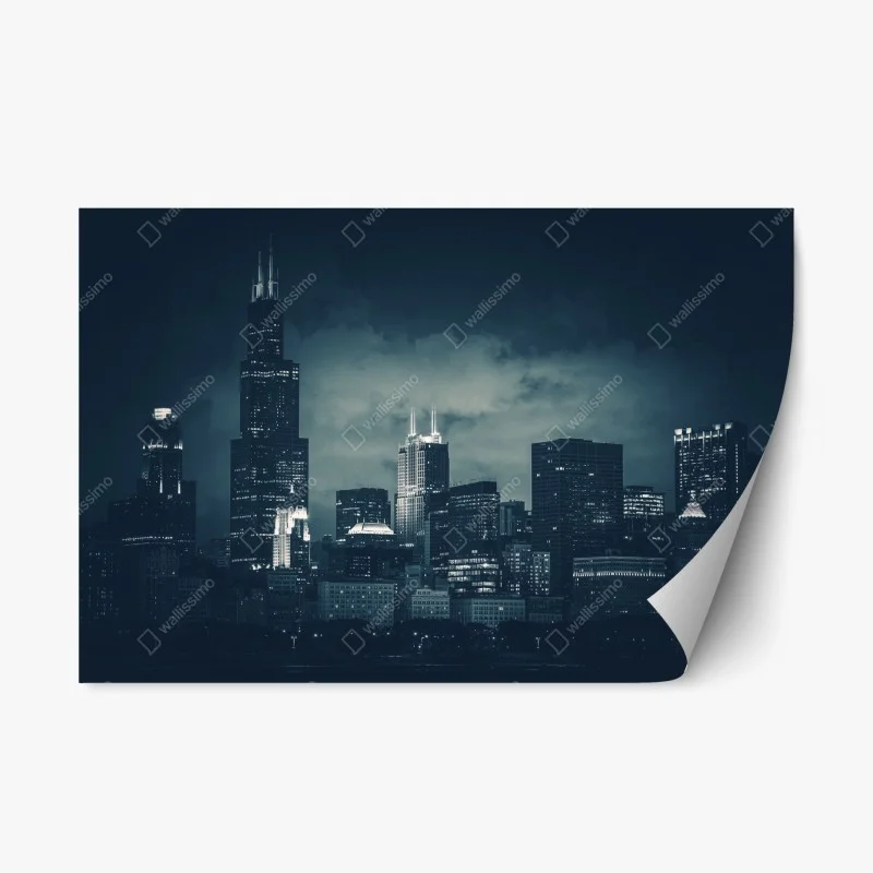 Repositionable sticker Chicago city skyline in deep blue