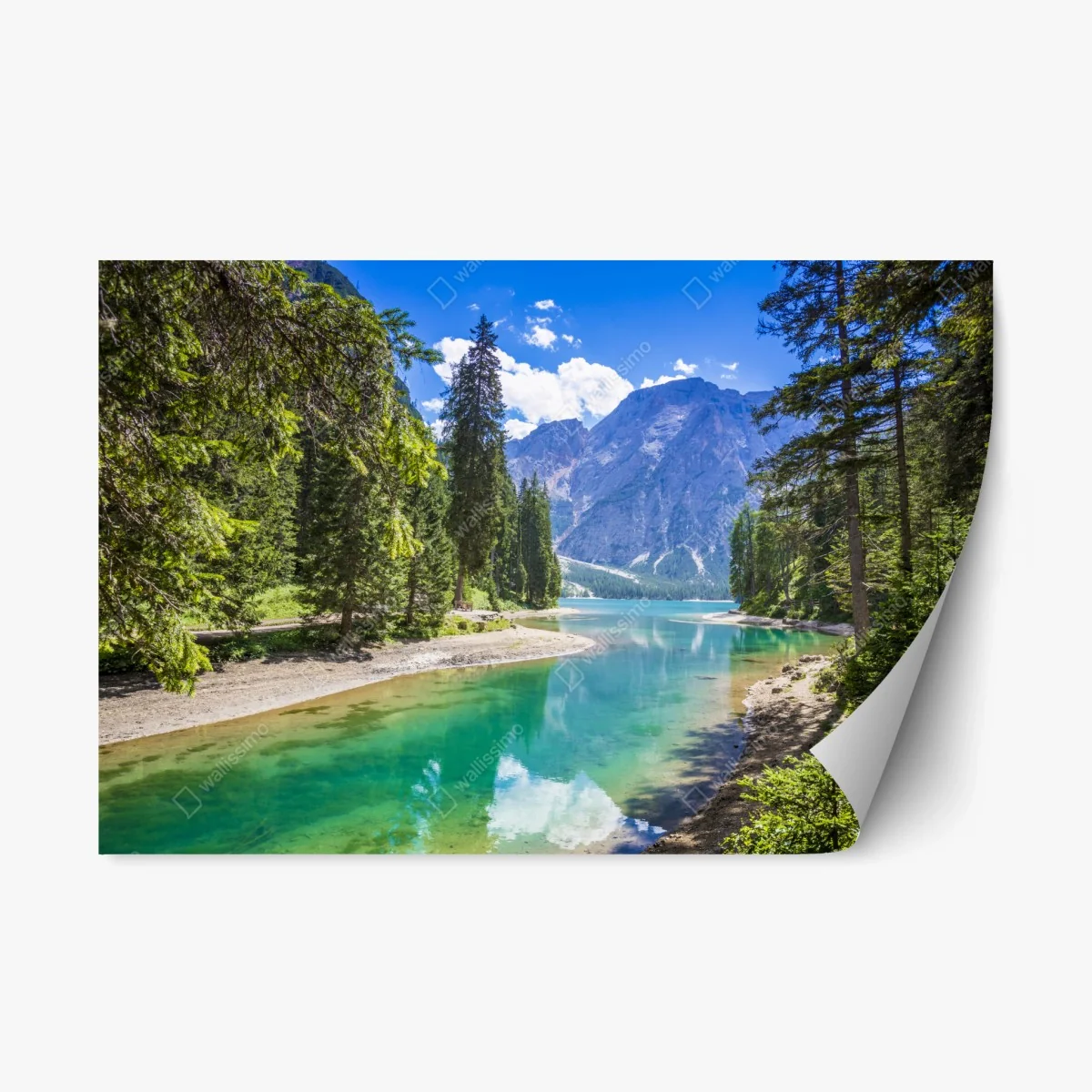Repositionable sticker Pragser Wildsee turquoise mountain lake • Wallissimo® Repositionable sticker Pragser Wildsee turquoise mountain lake • Wallissimo®