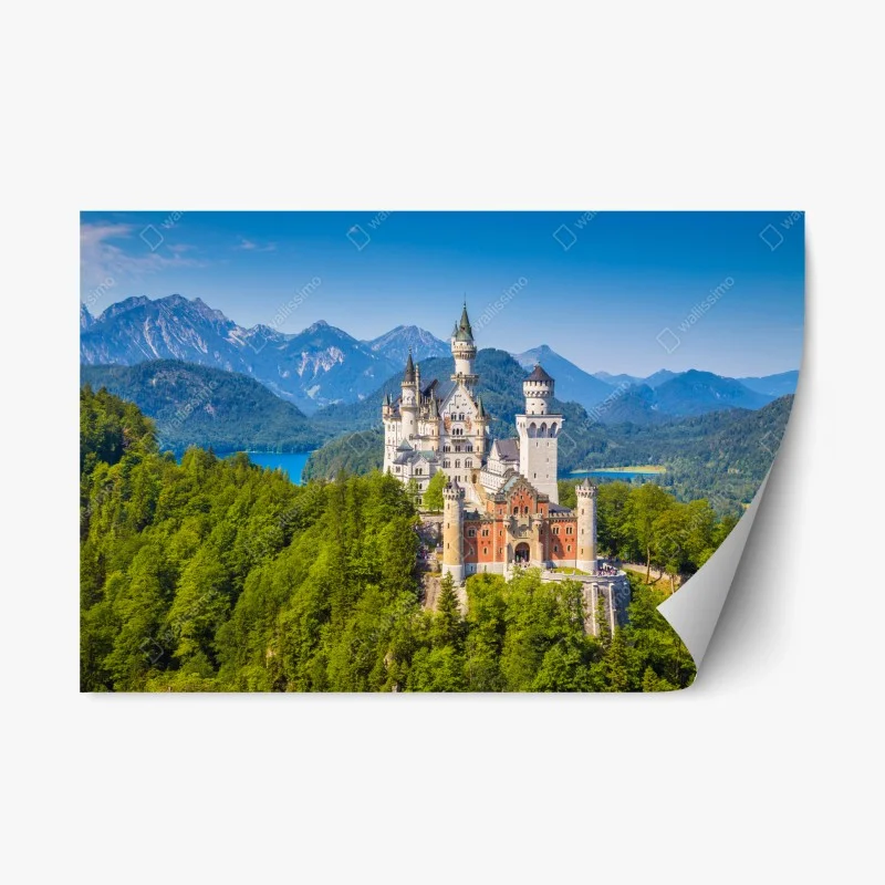 Repositionable sticker Neuschwanstein castle in alpine landscape