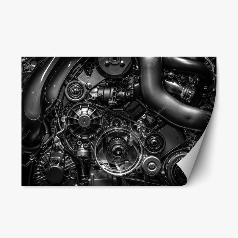Repositionable sticker precision engine mechanics close-up