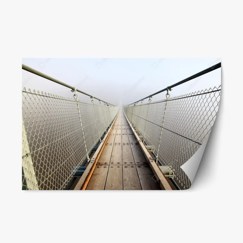 Repositionable sticker misty suspension bridge leading into fog