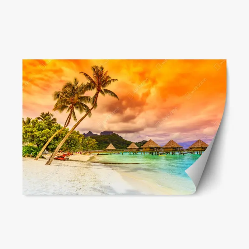 Repositionable sticker sunset at Bora Bora overwater bungalows