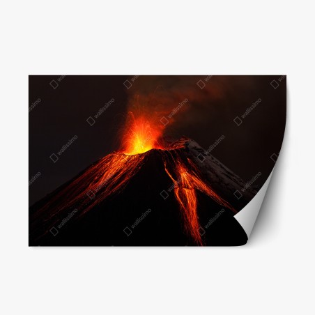 Repositionable sticker molten volcano eruption at night • Wallissimo®