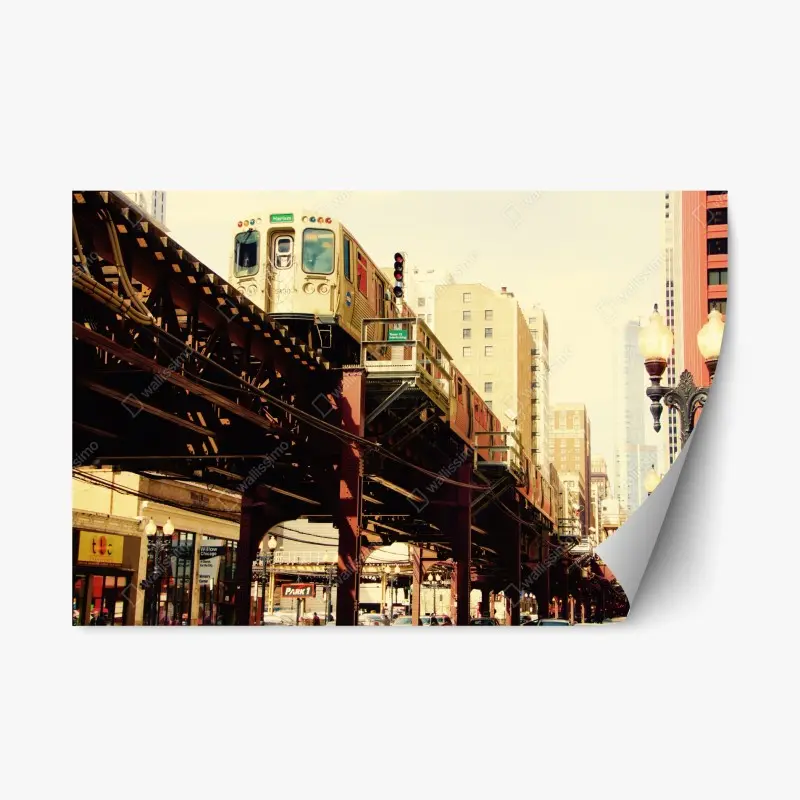 Repositionable sticker vintage elevated train over city street