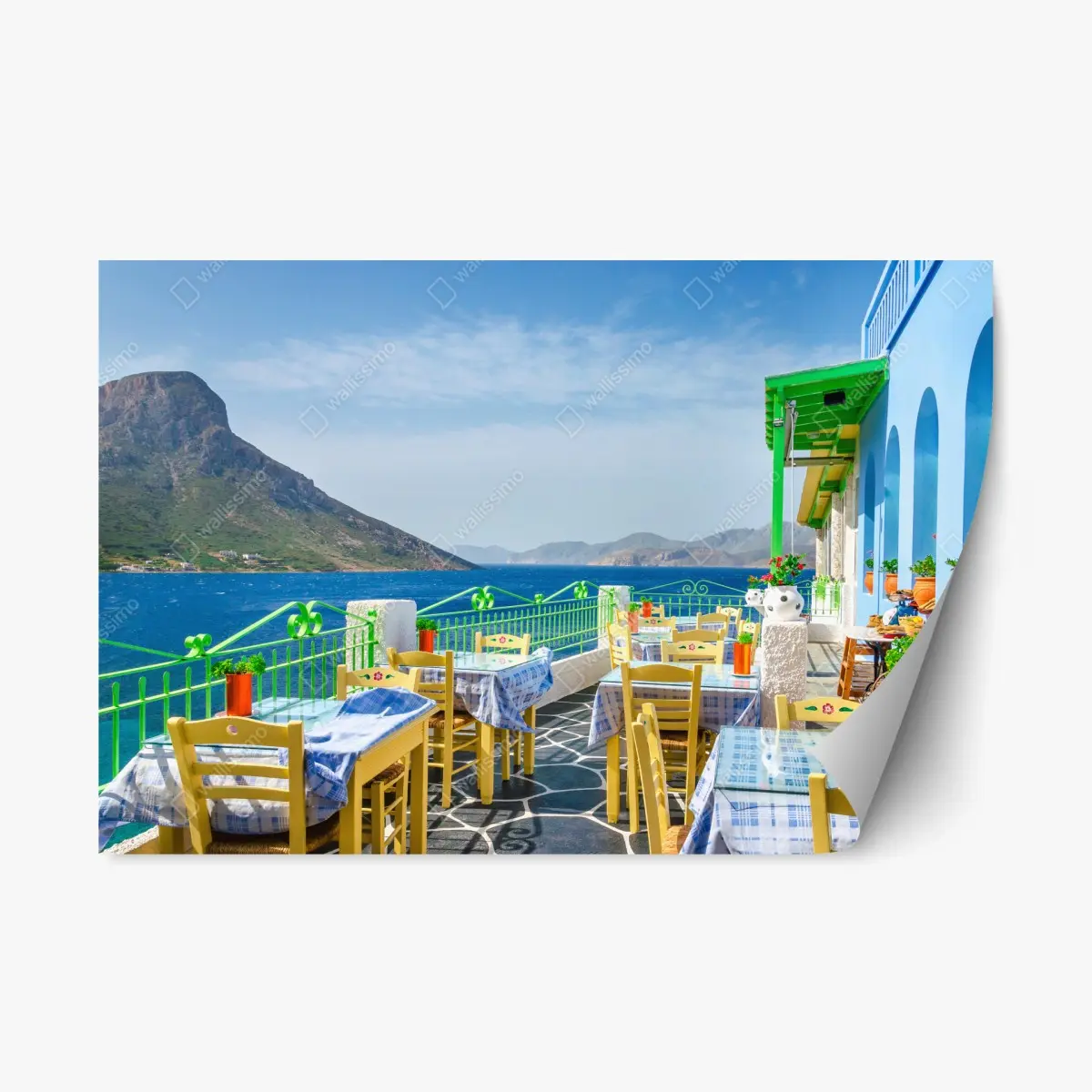 Repositionable sticker sunny seaside terrace with coastal view ⁕ Wallissimo® Repositionable sticker sunny seaside terrace with coastal view ⁕ Wallissimo®