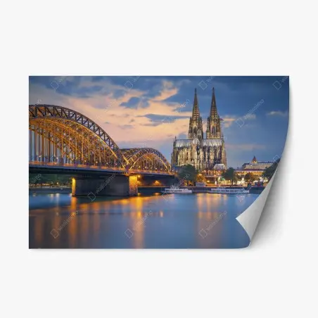 Repositionable sticker Cologne cathedral and bridge at dusk • Wallissimo®
