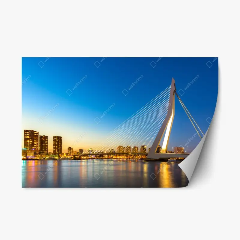 Repositionable sticker Rotterdam Erasmus bridge at twilight