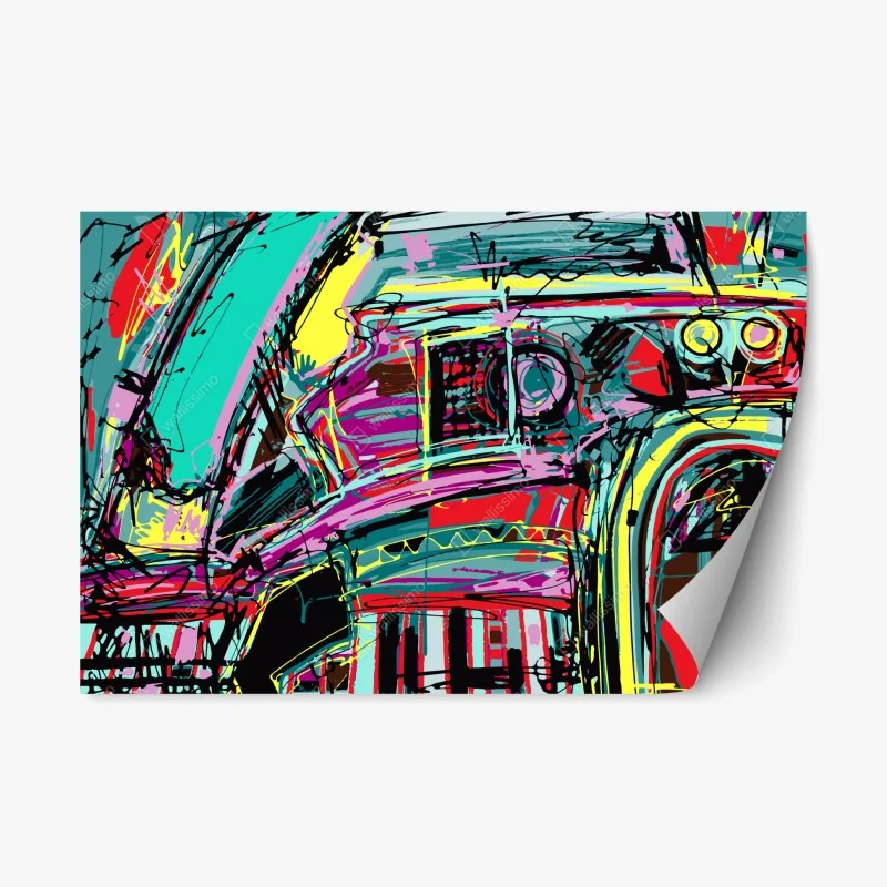 Repositionable sticker vibrant turquoise abstract car composition