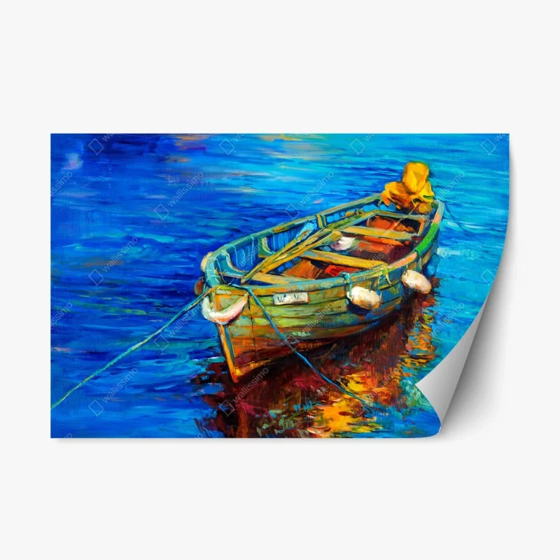 Repositionable sticker vibrant boat at sunset