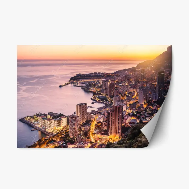 Repositionable sticker sunset cityscape over coastal skyline