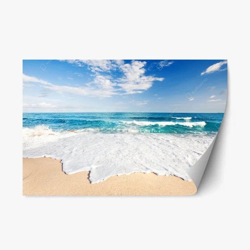 Repositionable sticker turquoise waves on sandy beach