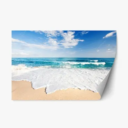 Repositionable sticker turquoise waves on sandy beach • Wallissimo®