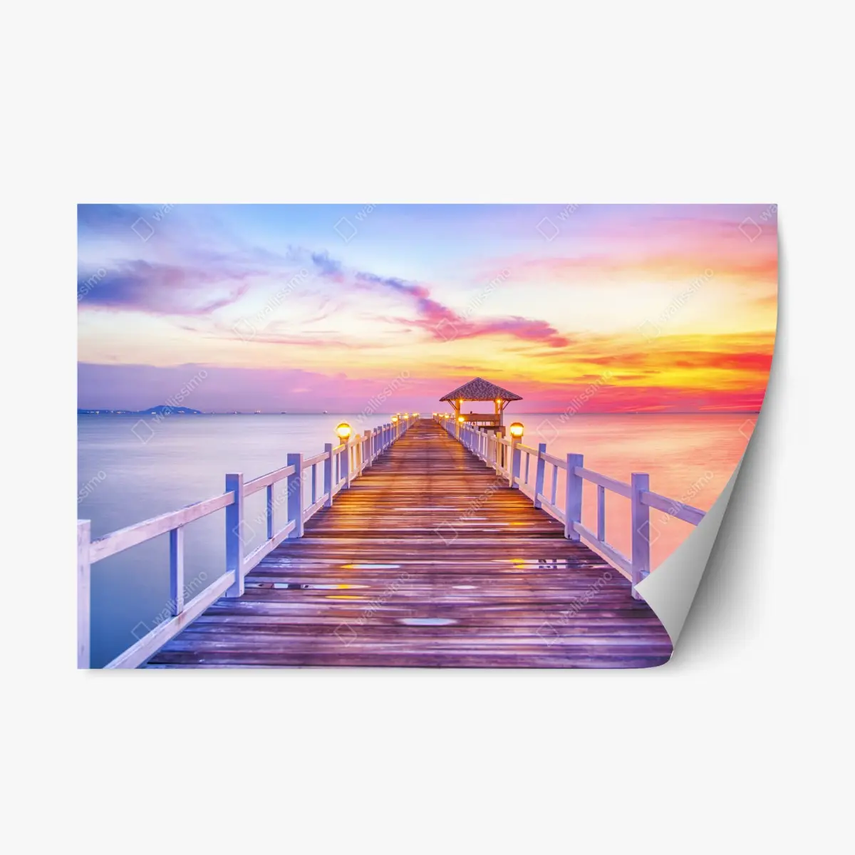 Repositionable sticker sunset pier leading to tranquil horizon • Wallissimo® Repositionable sticker sunset pier leading to tranquil horizon • Wallissimo®