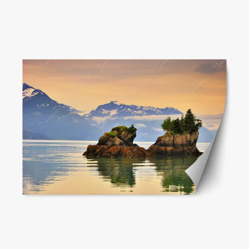 Repositionable sticker serene island reflections at sunset