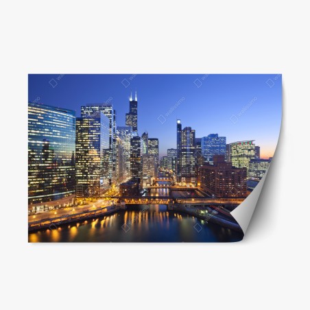 Repositionable sticker Chicago skyline at dusk • Wallissimo®
