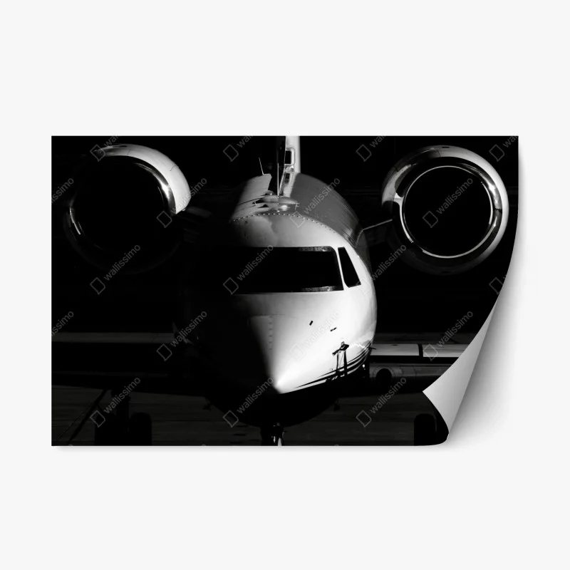 Repositionable sticker monochrome private jet front view