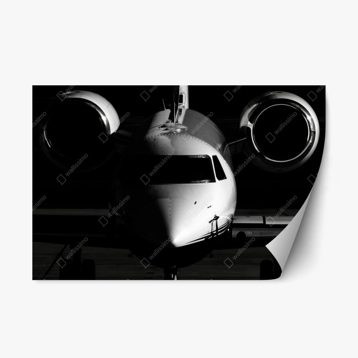 Repositionable sticker monochrome private jet front view • Wallissimo® Repositionable sticker monochrome private jet front view • Wallissimo®