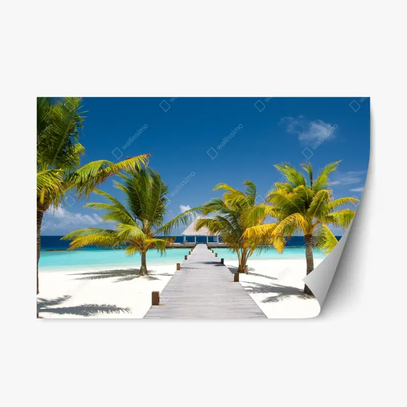 Repositionable sticker tropical pier to turquoise waters