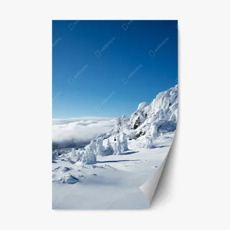 Repositionable sticker serene snowy mountain landscape • Wallissimo®