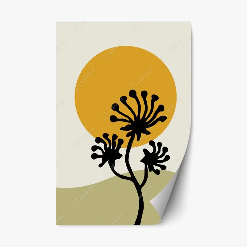 Repositionable sticker minimal botanical silhouette with sun