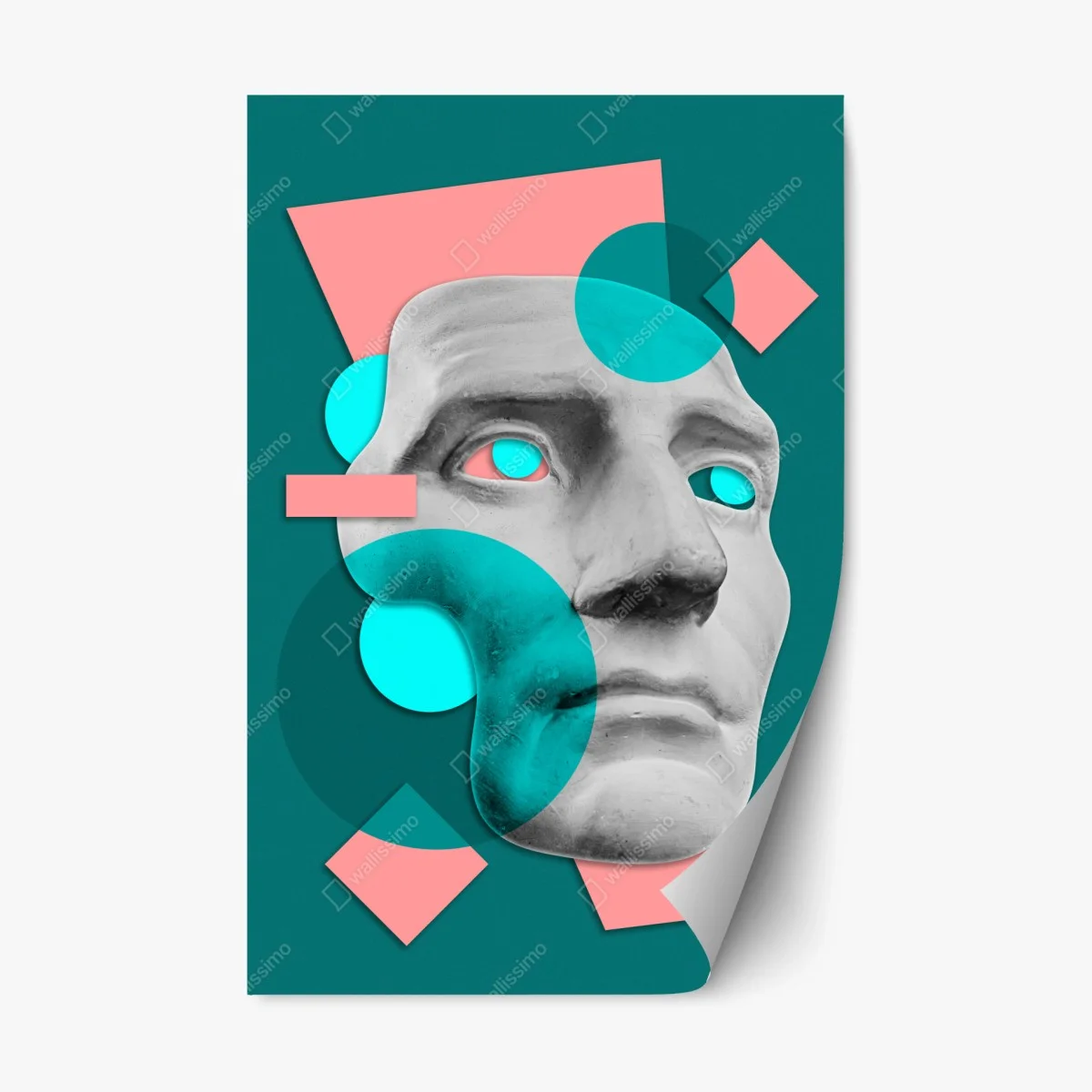 Repositionable sticker abstract classical mask in teal and pink ⁕ Wallissimo® Repositionable sticker abstract classical mask in teal and pink ⁕ Wallissimo®