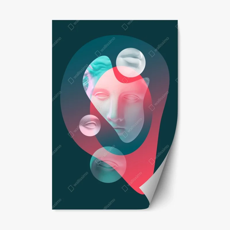 Repositionable sticker surreal classical face in duotone