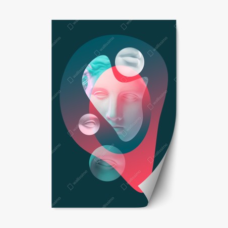 Repositionable sticker surreal classical face in duotone • Wallissimo®