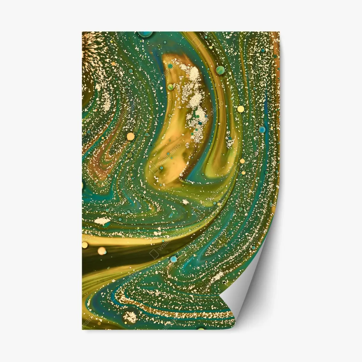 Repositionable sticker green and gold fluid marble art print • Wallissimo® Repositionable sticker green and gold fluid marble art print • Wallissimo®
