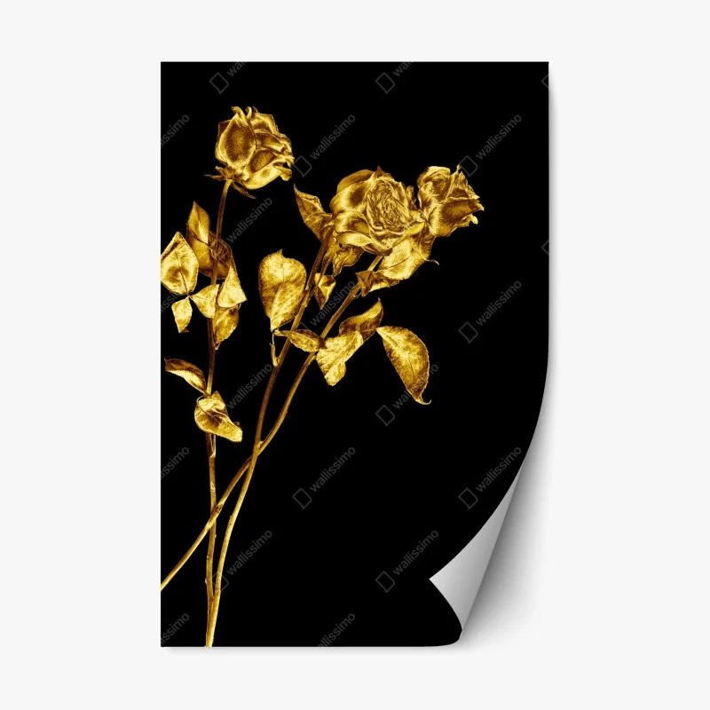 Repositionable sticker golden roses on black