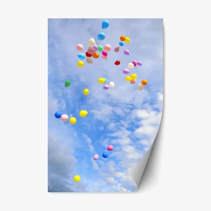 Repositionable sticker colorful balloons drifting into the sky