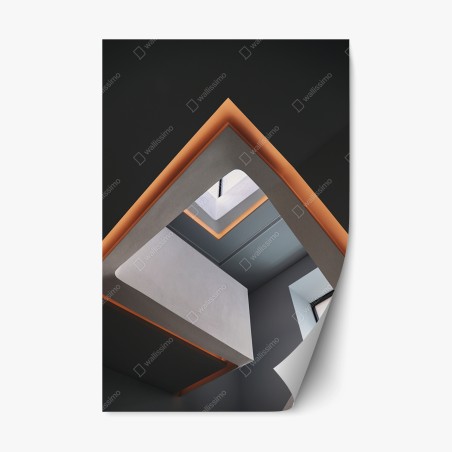 Repositionable sticker minimal geometric architectural interior with skylight • Wallissimo®