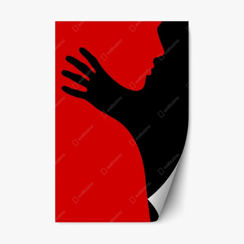 Repositionable sticker bold red silhouette embrace